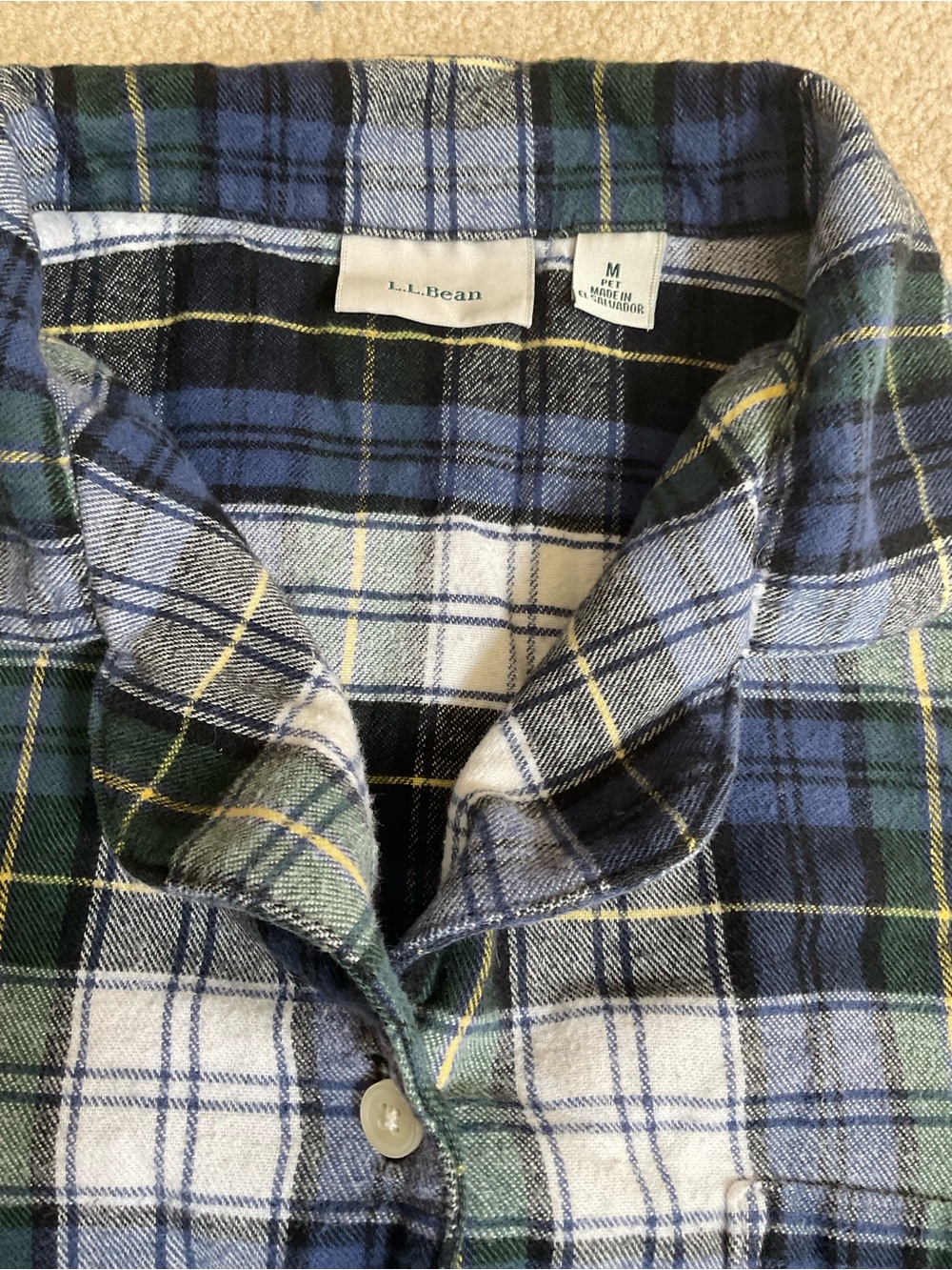 L.L. Bean Navy, Green and White Plaid Flannel Pajama Set - Picture 2 of 8